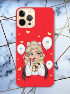 Матовий червоний чохол на Apple iPhone 12 Pro Max патріотичний дизайн Українка з солодощами (принт 175)
