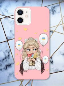 Матовий рожевий чохол на iPhone 12 / 12 Pro (6.1) патріотичний дизайн Українка з солодощами (принт 175)