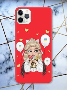 Матовий червоний чохол на iPhone 11 Pro Max (6.5) патріотичний дизайн Українка з солодощами (принт 175)