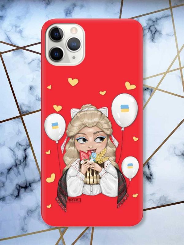 Матовий червоний чохол на iPhone 11 Pro Max (6.5) патріотичний дизайн Українка з солодощами (принт 175)