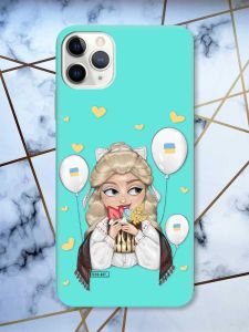 Матовий бірюзовий чохол на iPhone 11 Pro Max (6.5) патріотичний дизайн Українка з солодощами (принт 175)