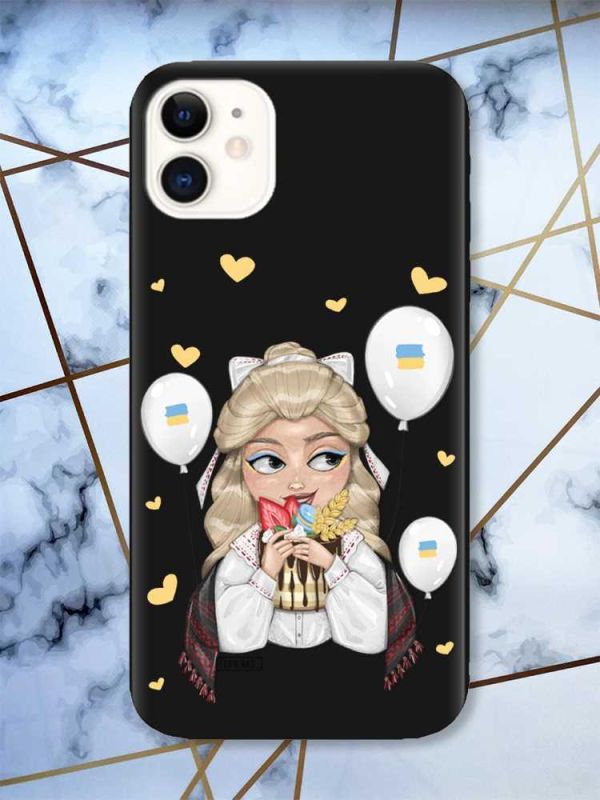 Матовий чорний чохол на Apple iPhone 11 (6.1) патріотичний дизайн Українка з солодощами (принт 175)