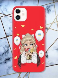 Матовий червоний чохол на Apple iPhone 11 (6.1) патріотичний дизайн Українка з солодощами (принт 175)