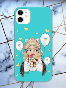 Матовий бірюзовий чохол на iPhone 11 (6.1) патріотичний дизайн Українка з солодощами (принт 175)