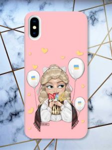 Матовий рожевий чохол на iPhone X / Xs патріотичний дизайн Українка з солодощами (принт 175)