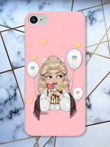 Матовий рожевий чохол на iPhone 7 / 8 патріотичний дизайн Українка з солодощами (принт 175)
