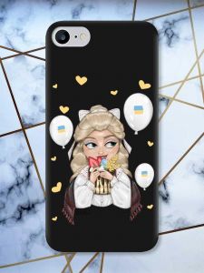 Матовий чорний чохол на iPhone 7 / 8 патріотичний дизайн Українка з солодощами (принт 175)