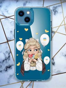 Прозорий чохол для iPhone 13 mini патріотичний дизайн Українка з солодощами (принт 175)