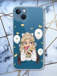 Прозорий чохол на Apple iPhone 13 патріотичний дизайн Українка з солодощами (принт 175)