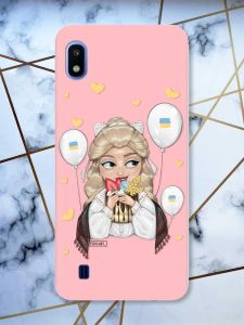 Рожевий чохол на Samsung Galaxy A10 (2019) A105 патріотичний дизайн Українка з солодощами (принт 175)