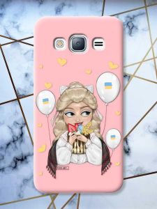 Матовий рожевий чохол на Samsung Galaxy J3 / J310 патріотичний дизайн Українка з солодощами (принт 175)
