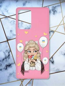 Матовий рожевий чохол на Samsung Galaxy A52 патріотичний дизайн Українка з солодощами (принт 175)