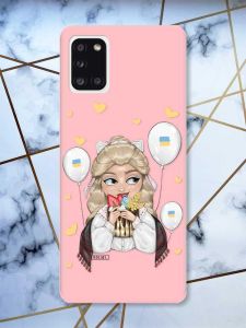 Матовий рожевий чохол на Samsung Galaxy A31 патріотичний дизайн Українка з солодощами (принт 175)