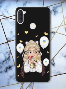 Матовий чорний чохол на Samsung Galaxy A11 патріотичний дизайн Українка з солодощами (принт 175)