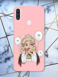 Матовий рожевий чохол на Samsung Galaxy A11 патріотичний дизайн Українка з солодощами (принт 175)