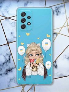 Прозорий чохол на Samsung Galaxy A52 патріотичний дизайн Українка з солодощами (принт 175)