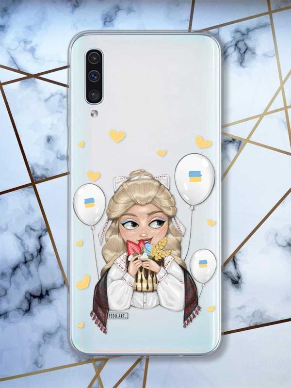 Прозорий чохол на Samsung Galaxy A50 (2019) A505 патріотичний дизайн Українка з солодощами (принт 175)