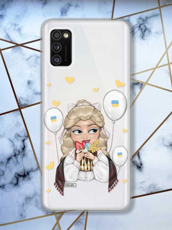 Прозорий чохол на Samsung Galaxy A41 патріотичний дизайн Українка з солодощами (принт 175)