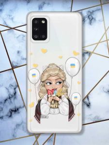 Прозорий чохол на Samsung A31 патріотичний дизайн Українка з солодощами (принт 175)