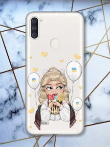 Прозорий чохол на Samsung Galaxy A11 патріотичний дизайн Українка з солодощами (принт 175)