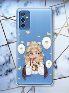 Прозорий чохол на Samsung Galaxy M52 патріотичний дизайн Українка з солодощами (принт 175)