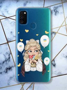 Прозорий чохол на Samsung Galaxy M30s/М21  патріотичний дизайн Українка з солодощами (принт 175)