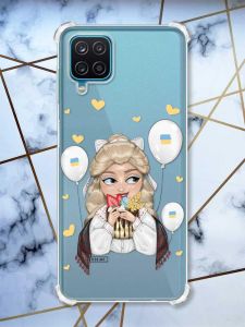 Чохол з потовщеними кутами на Samsung A12 4G патріотичний дизайн Українка з солодощами (принт 175)