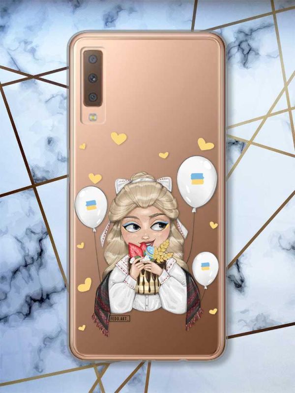 Прозорий чохол на Samsung Galaxy A7(2018) A750 патріотичний дизайн Українка з солодощами (принт 175)