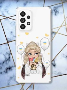Прозорий чохол на Samsung Galaxy A53  патріотичний дизайн Українка з солодощами (принт 175)