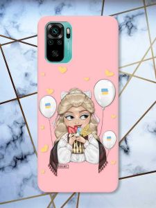 Матовий рожевий чохол на Xiaomi Redmi Note 10 / Note 10s патріотичний дизайн Українка з солодощами (принт 175)