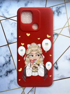 Матовий червоний чохол на Xiaomi Redmi 10C патріотичний дизайн Українка з солодощами (принт 175)