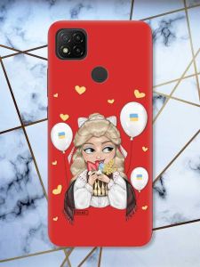 Матовий червоний чохол на Xiaomi Redmi 9C / 10A патріотичний дизайн Українка з солодощами (принт 175)