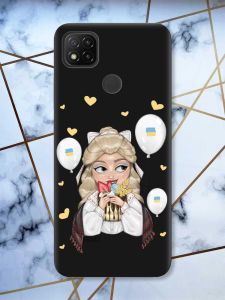 Матовий чорний чохол на Xiaomi Redmi 9C / 10A патріотичний дизайн Українка з солодощами (принт 175)