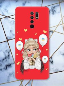 Матовий червоний чохол на Xiaomi Redmi 9 патріотичний дизайн Українка з солодощами (принт 175)