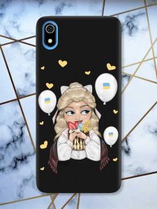 Матовий чорний чохол на Xiaomi Redmi 7A патріотичний дизайн Українка з солодощами (принт 175)
