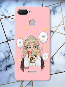 Матовий рожевий чохол на Xiaomi Redmi 6 патріотичний дизайн Українка з солодощами (принт 175)