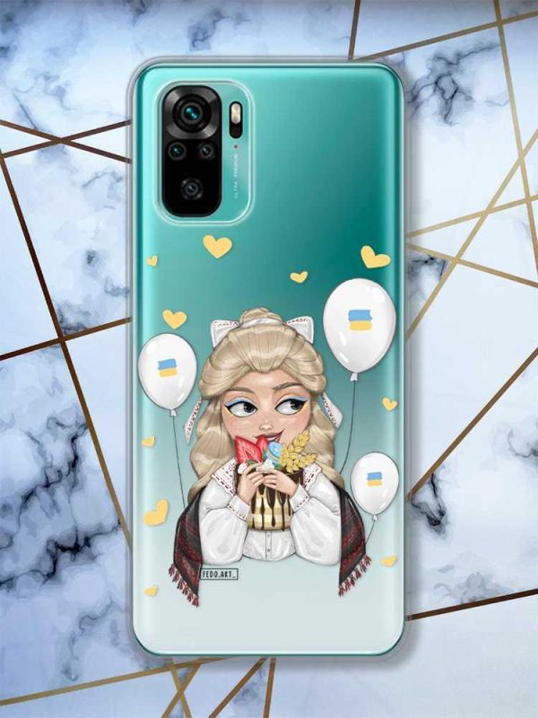 Прозорий чохол на Xiaomi Redmi Note 10 / Note 10s  патріотичний дизайн Українка з солодощами (принт 175)