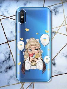 Прозорий чохол на Xiaomi Redmi 9A  патріотичний дизайн Українка з солодощами (принт 175)