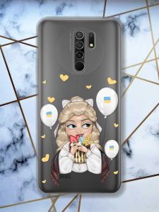 Прозорий чохол на Xiaomi Redmi 9 патріотичний дизайн Українка з солодощами (принт 175)