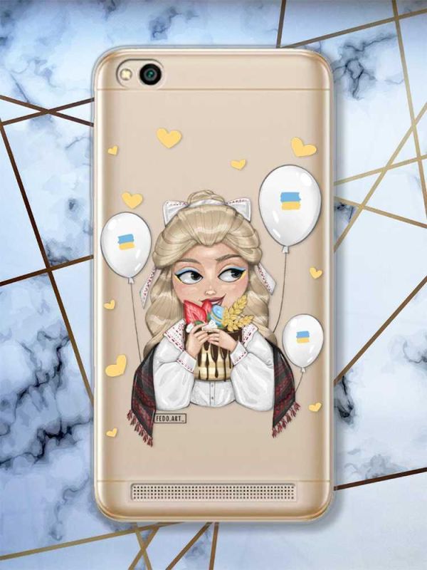 Прозорий чохол на Xiaomi Redmi 5A  патріотичний дизайн Українка з солодощами (принт 175)