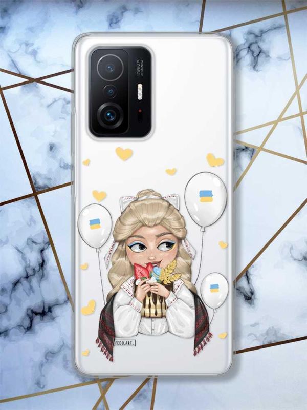 Прозорий чохол на Xiaomi 11T  патріотичний дизайн Українка з солодощами (принт 175)