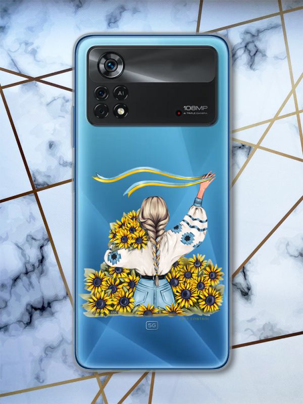 Прозорий чохол на Xiaomi Poco X4 Pro патріотичний дизайн Дівчина зі стрічкою (принт 25)