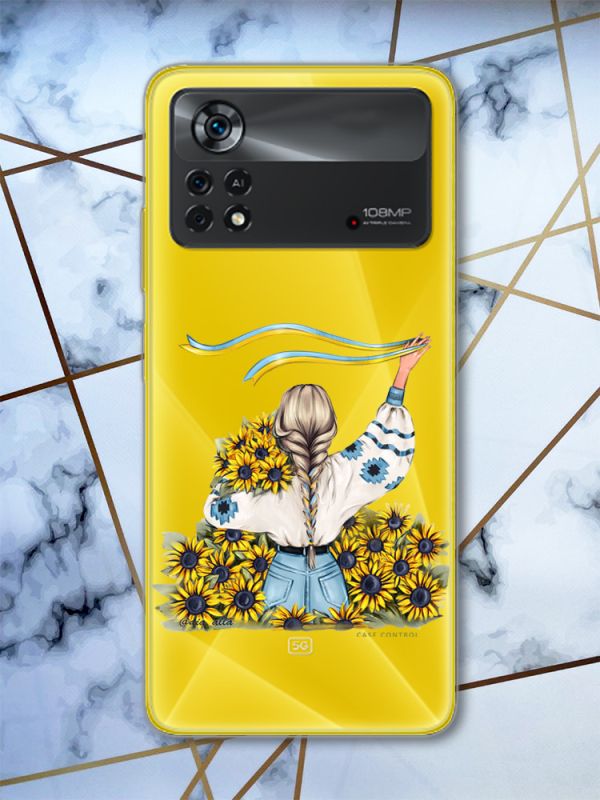 Прозорий чохол на Xiaomi Poco X4 Pro патріотичний дизайн Дівчина зі стрічкою (принт 25)