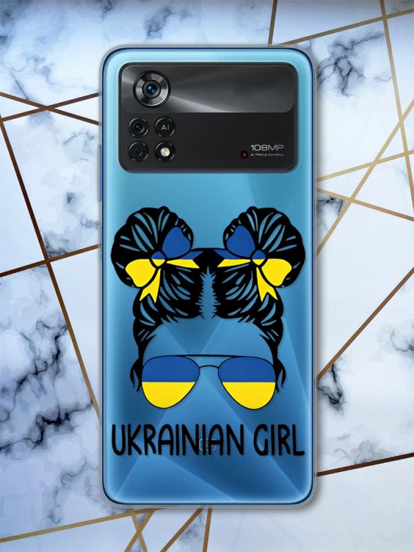 Прозорий чохол на Xiaomi Poco X4 Pro патріотичний дизайн Українська дівчина (принт 113)