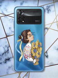 Прозорий чохол на Xiaomi Poco X4 Pro патріотичний дизайн Українка з колосками (принт 172)