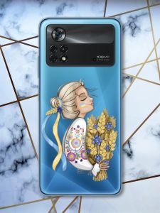 Прозорий чохол на Xiaomi Poco X4 Pro патріотичний дизайн Українка з колосками (принт 173)