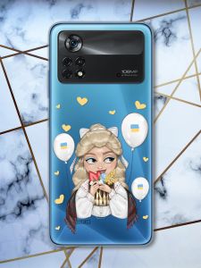 Прозорий чохол на Xiaomi Poco X4 Pro патріотичний дизайн Українка з солодощами (принт 175)