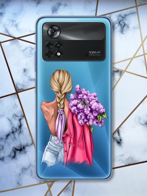 Прозорий чохол на Xiaomi Poco X4 Pro Дівчина з бузком (принт 7)