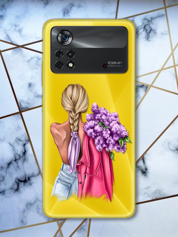 Прозорий чохол на Xiaomi Poco X4 Pro Дівчина з бузком (принт 7)