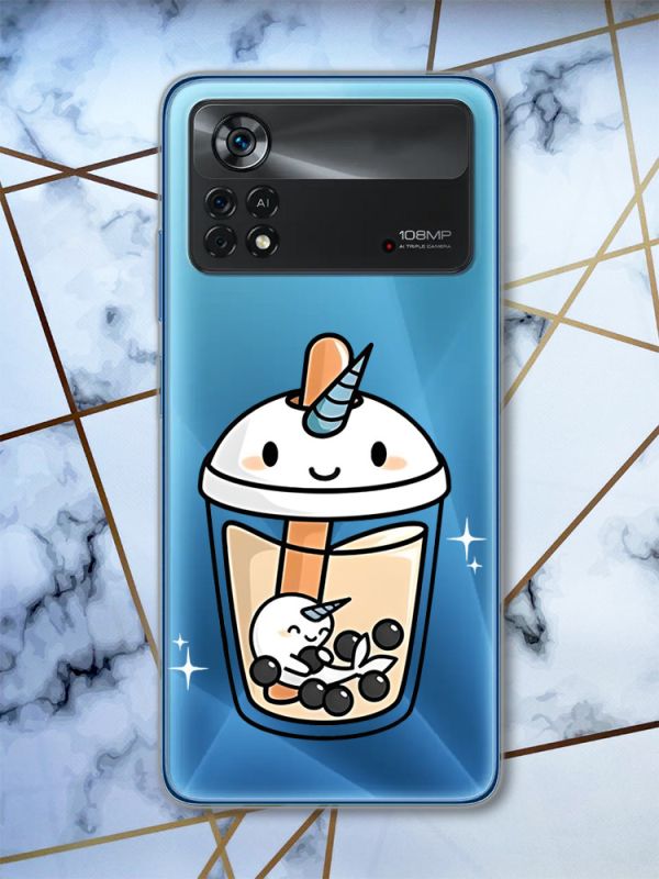 Прозорий чохол на Xiaomi Poco X4 Pro Коктейль Єдиноріг (принт 96)